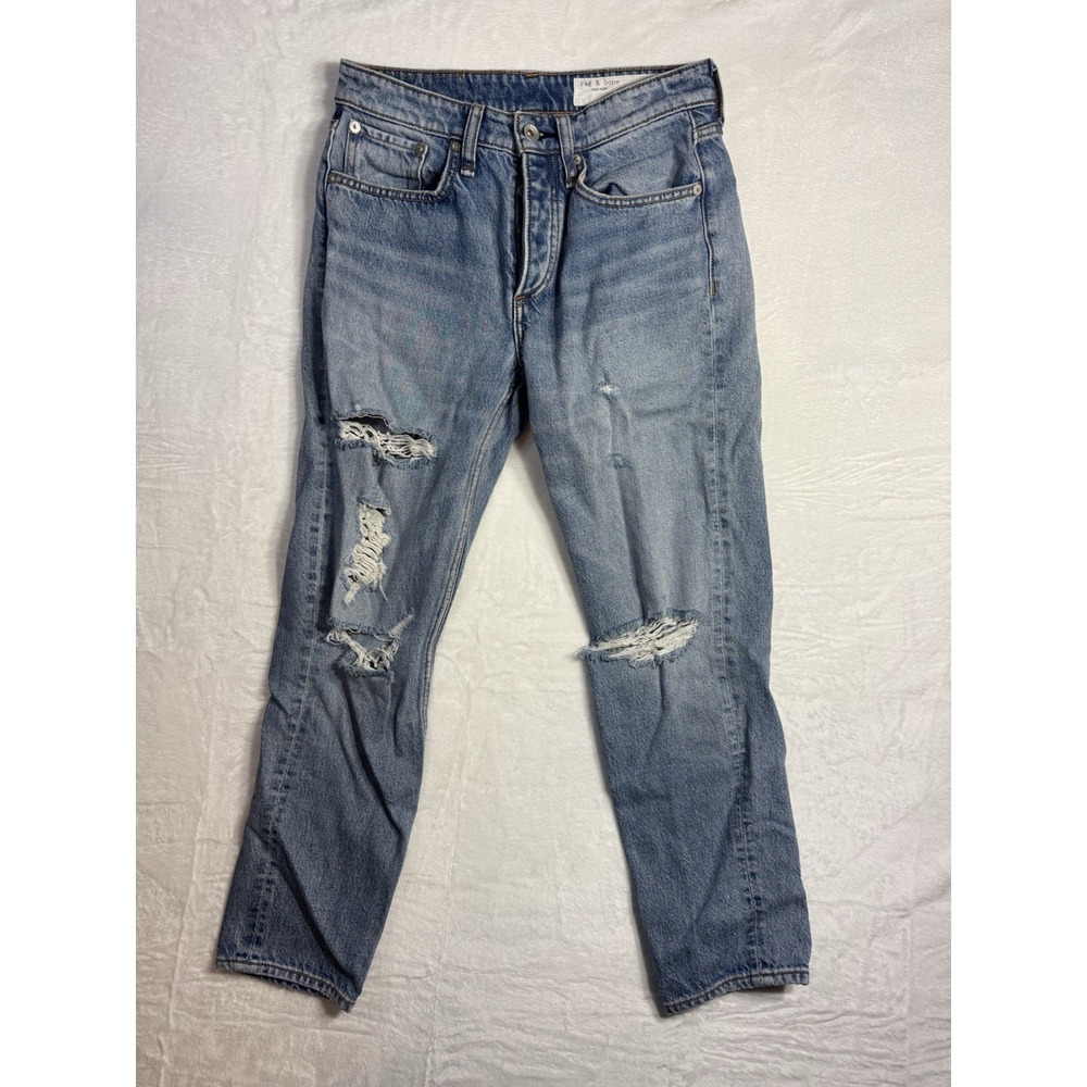 rag & bone Jeans Women's 23 Blue Rosa Mid-Rise Boyfriend Button Fly Distressed